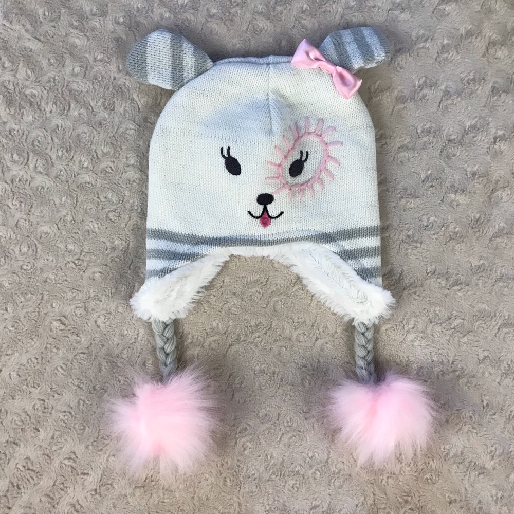 Toby & Me Puppy Dog Hat 2-4 Years Pink Pom Poms